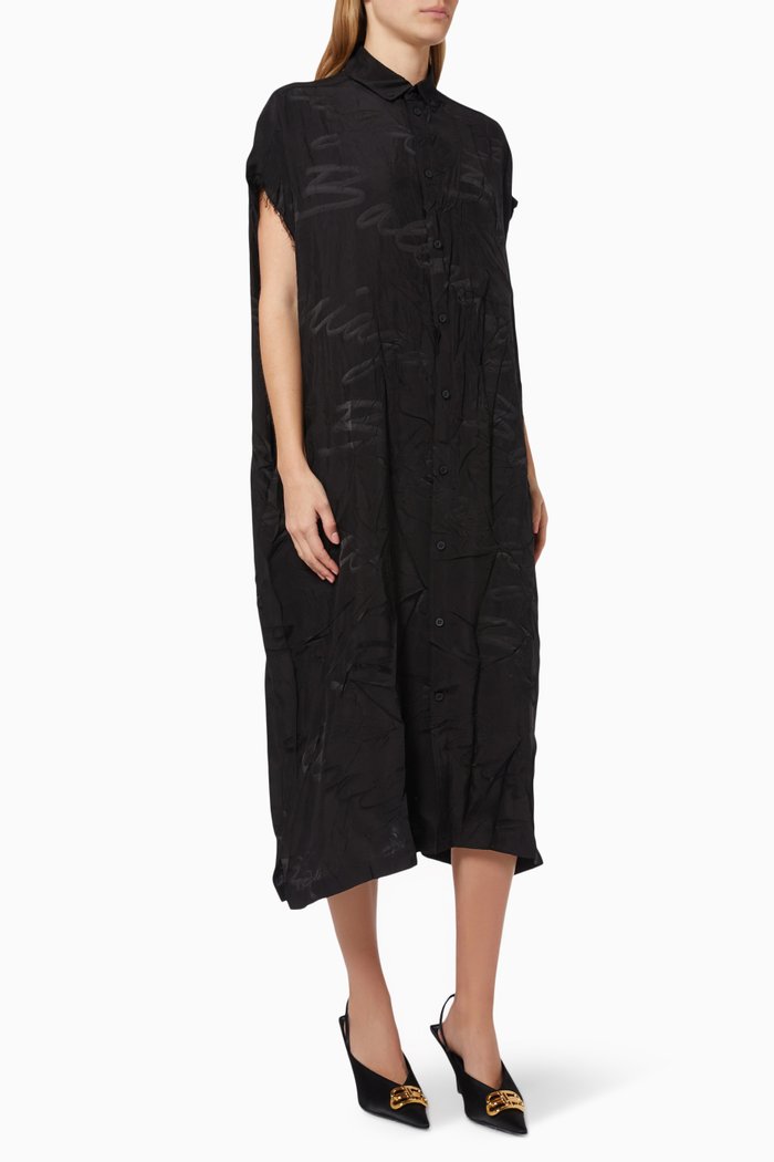 

Rawcut Handwritten Jacquard Logo Dress in Mulberry Silk, Black