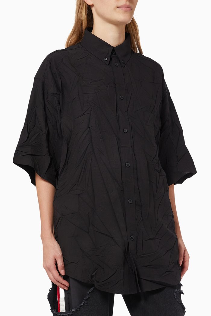 

Short Sleeve Crinkle Shirt, Black