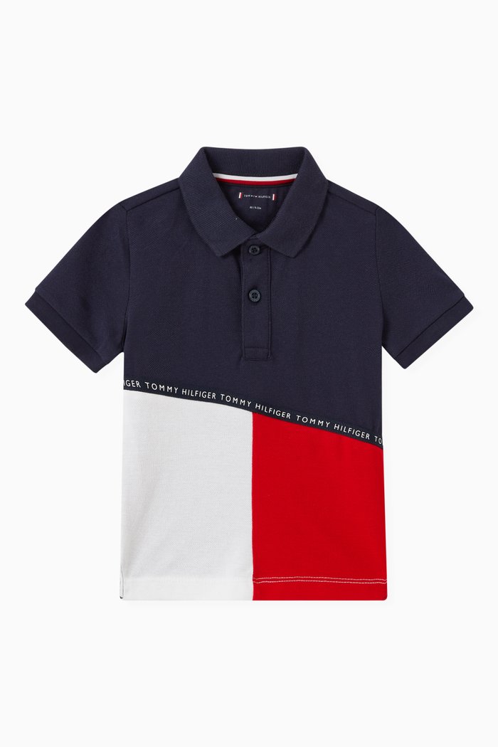 Colourblock Polo in Cotton Piqué, Blue