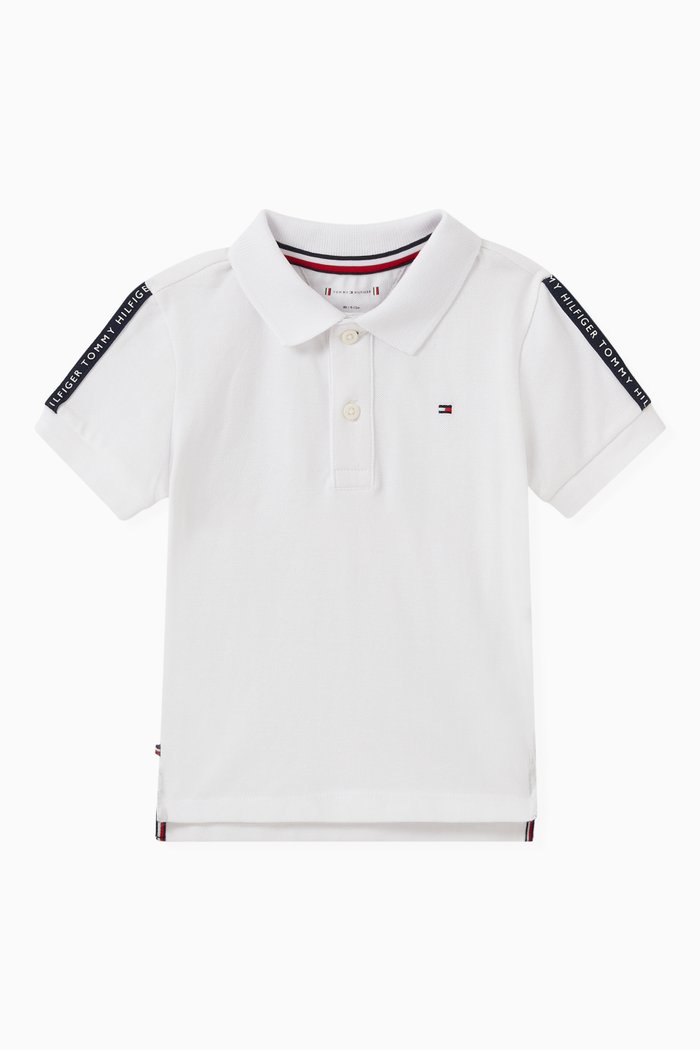 

Logo Tape Polo in Cotton Piqué, White