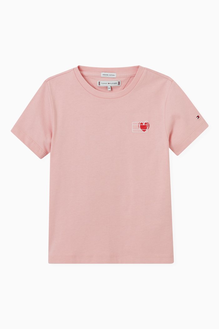 

Heart Print T-Shirt in Jersey, Pink