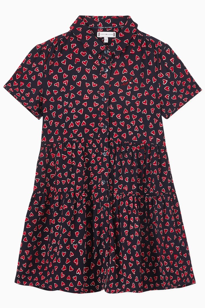 

Valentines Heart Print Shirt Dress, Blue