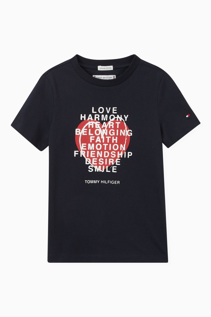 

Valentines Heart Text Print T-Shirt in Organic Cotton, Blue