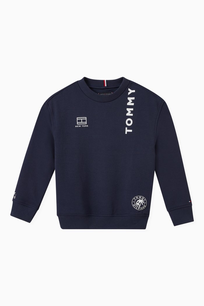 

Multi Logo Hoodie in Organic Cotton Terry, Blue