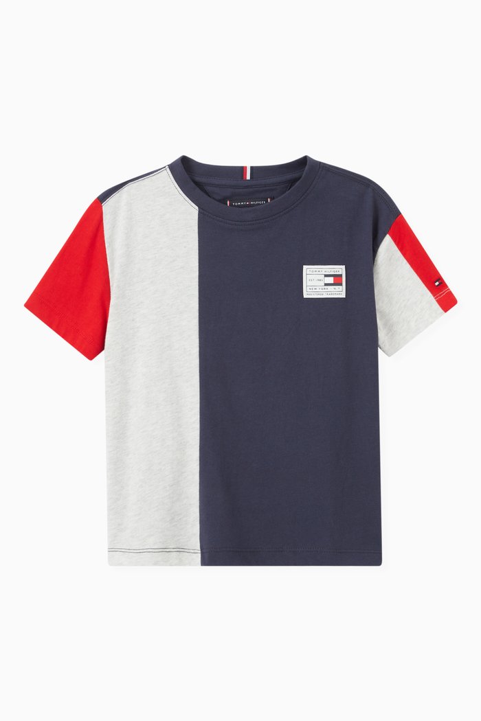 

Heritage Colour Block T-Shirt in Organic Cotton, Blue