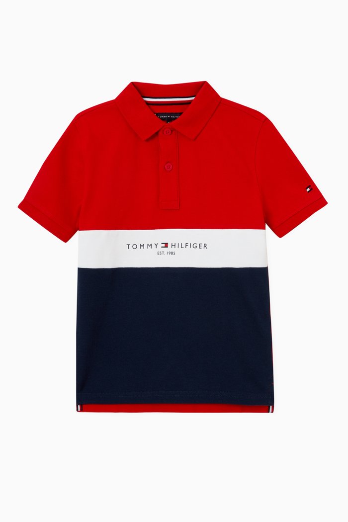

Colourblock Polo in Cotton, Blue