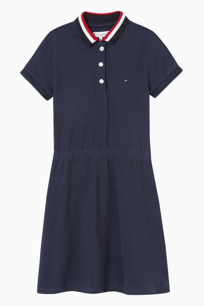 

Essential Stripe Collar Polo Dress in Organic Cotton Stretch, Blue