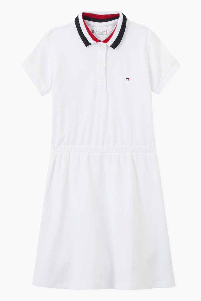 

Essential Stripe Collar Polo Dress in Organic Cotton Stretch, White