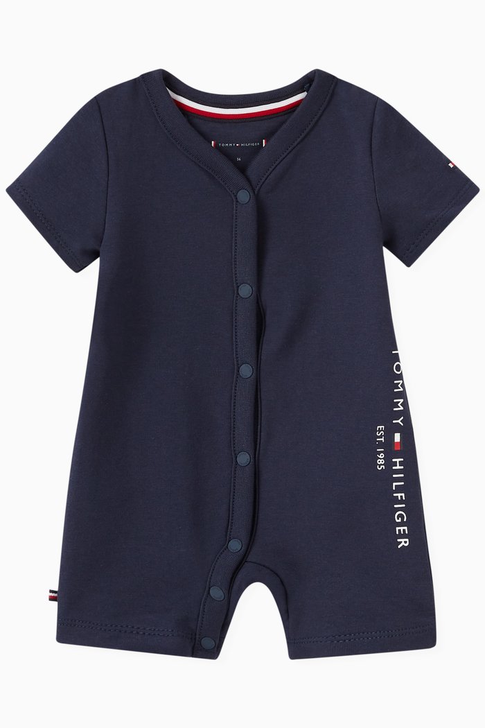 Logo Coverall in Stretch Organic Cotton, Blue