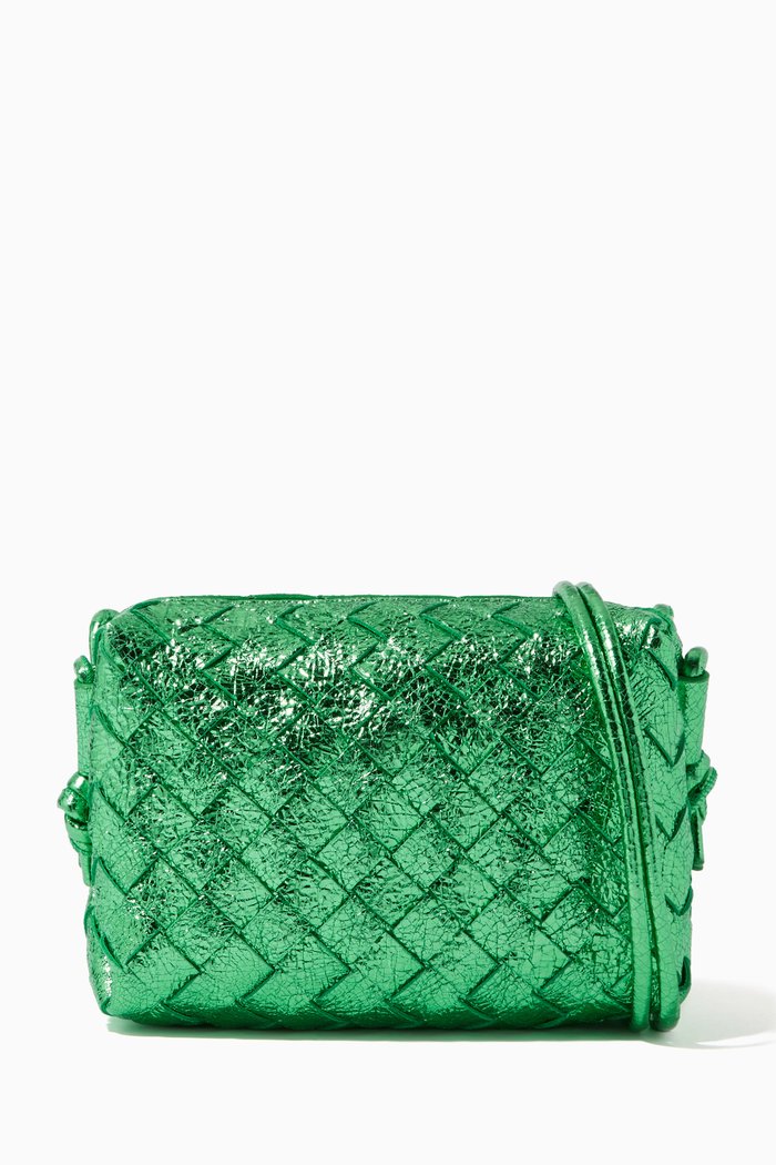 

Loop Mini Bag in Craque Metallic Intrecciato Leather, Green