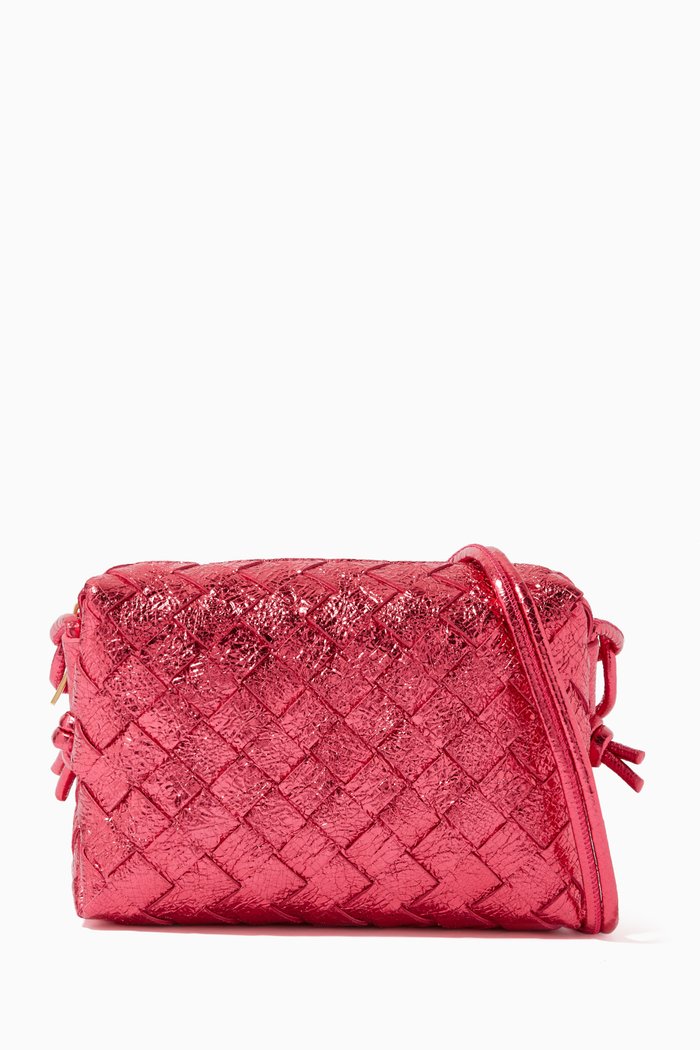 

Loop Mini Bag in Craque Metallic Intrecciato Leather, Pink