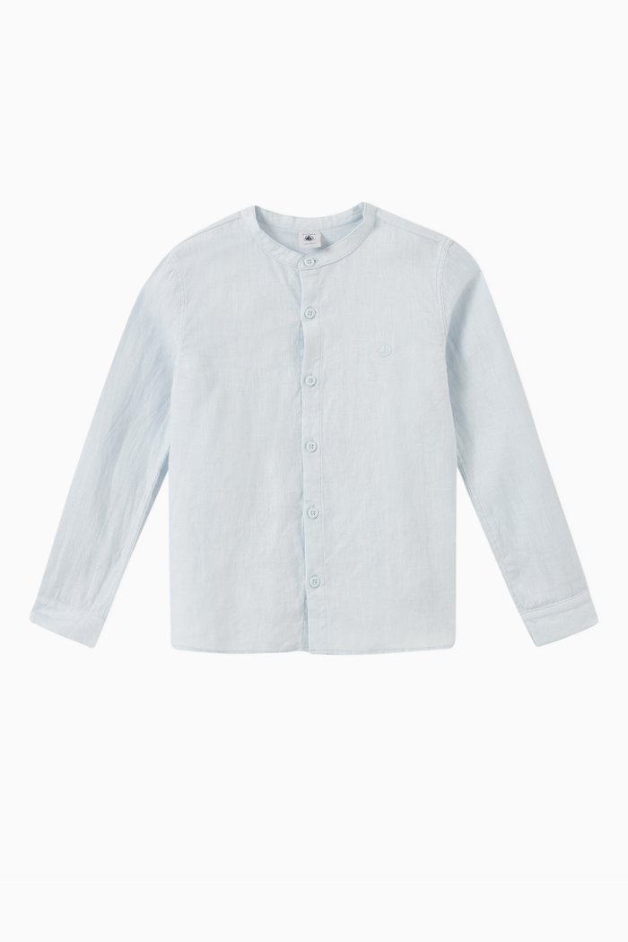 

Long Sleeved Shirt in Linen, Blue