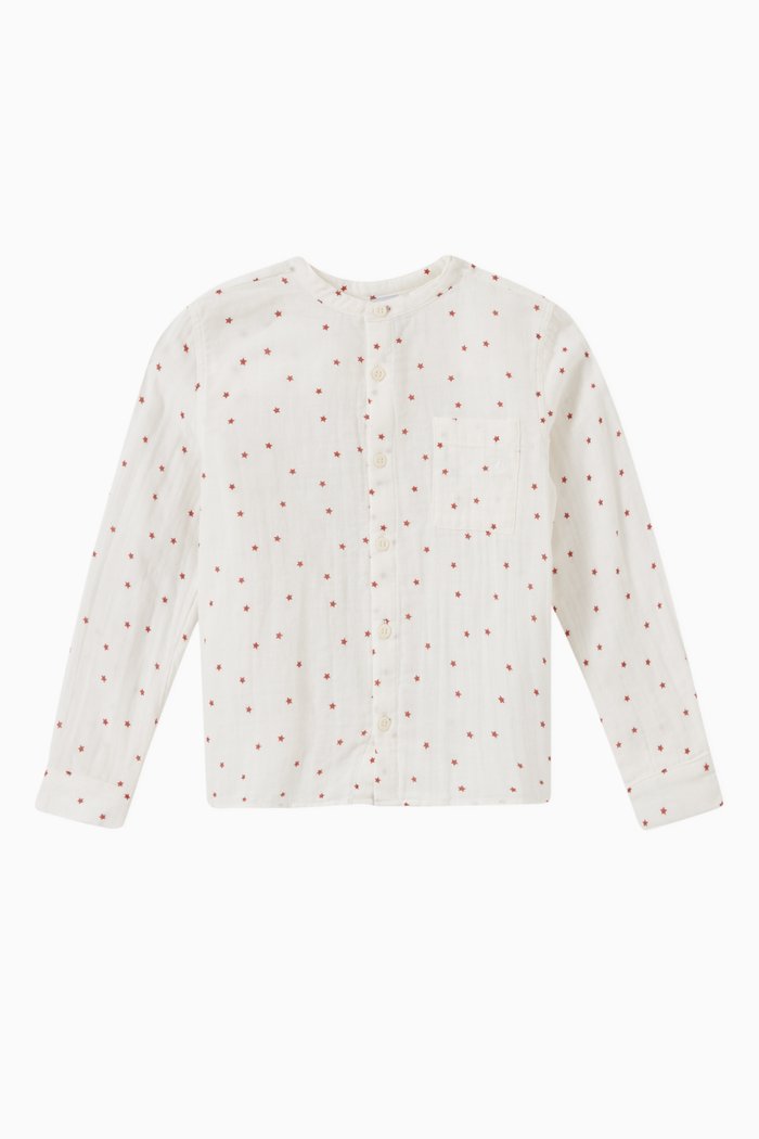 

Star Long Sleeved Shirt in Cotton Gauze, White