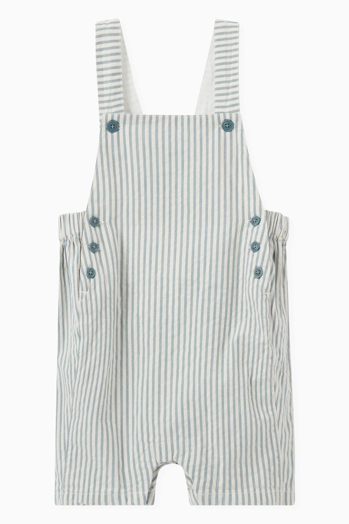 

Striped Dungaree Shorts in Cotton, Blue