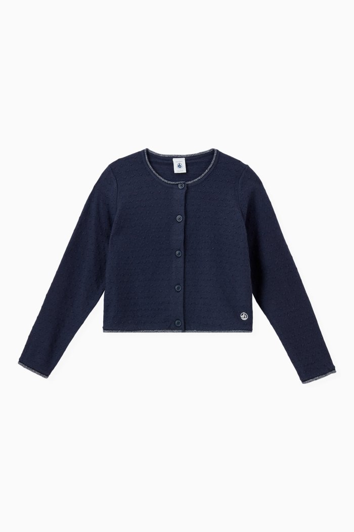 

Button Down Cardigan in Cotton Wool Blend, Blue