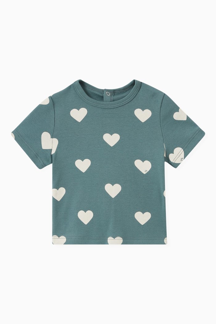 

Heart Print Short Sleeve T-Shirt, Green