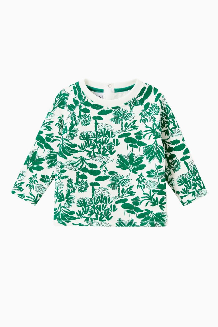 

Plant Print Sweatshirt in Fleece, Green