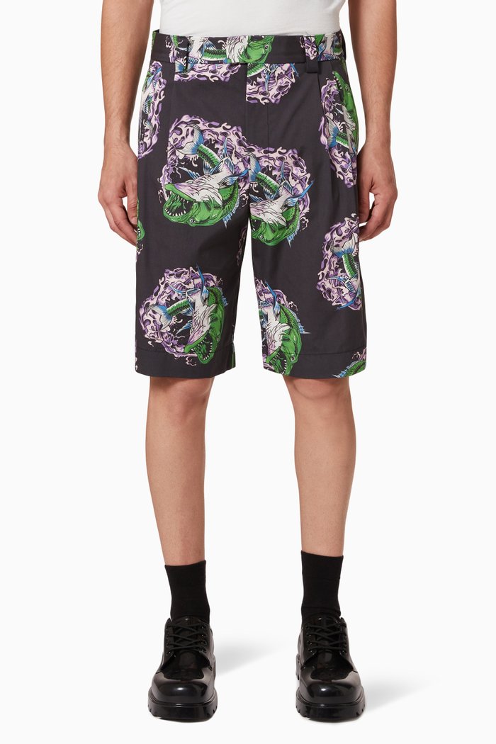 

Graphic Print Shorts in Cotton, Black