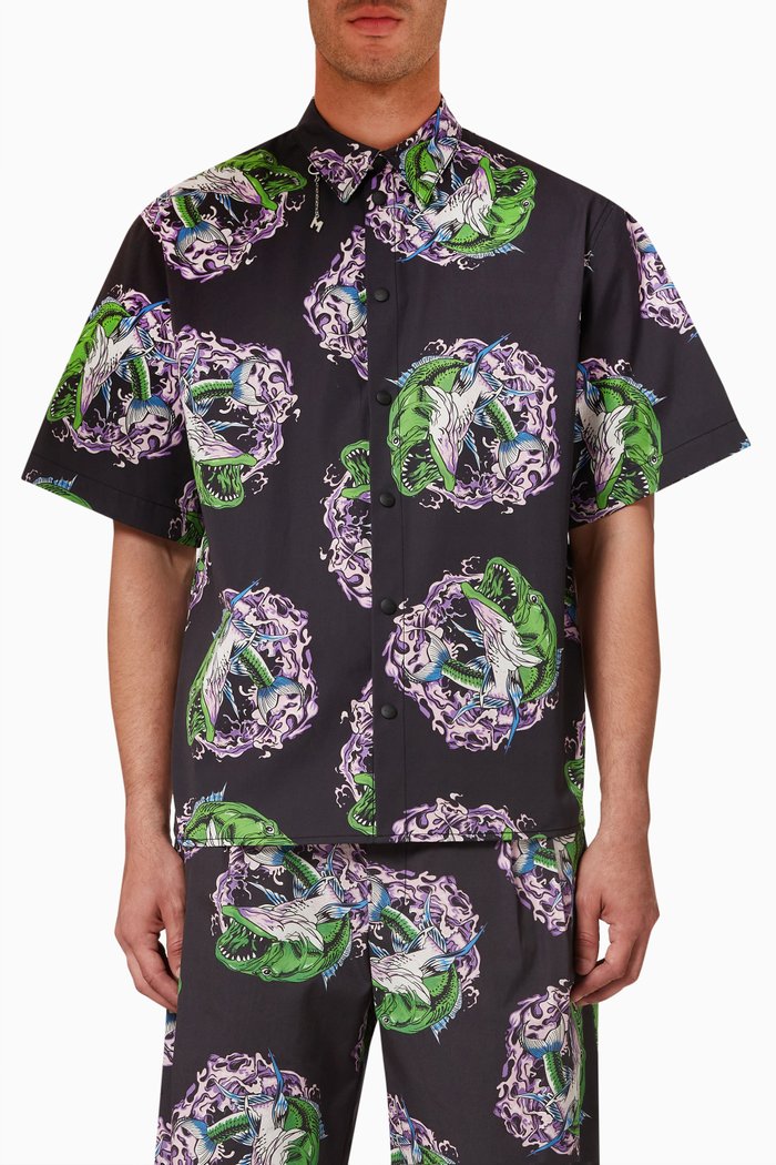 

Graphic Print Shirt in Cotton, Black