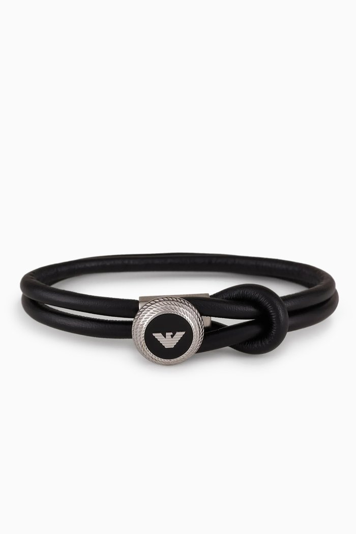 

Essential Logo Onyx Bracelet in Leather, Silver