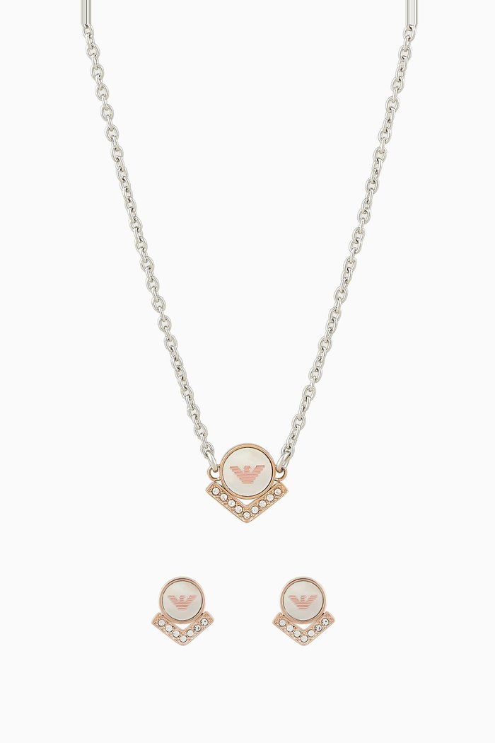 EA Eagle Necklace & Stud Earrings Set in Stainless Steel, Rose gold