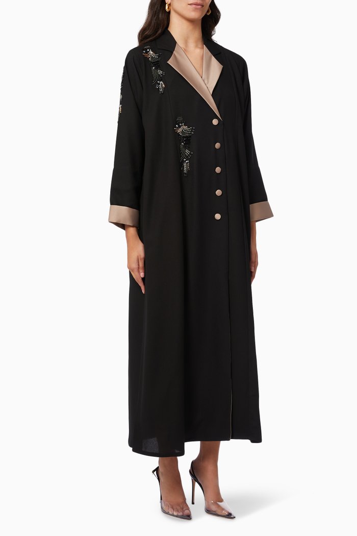 Embellished Collared Abaya, Black