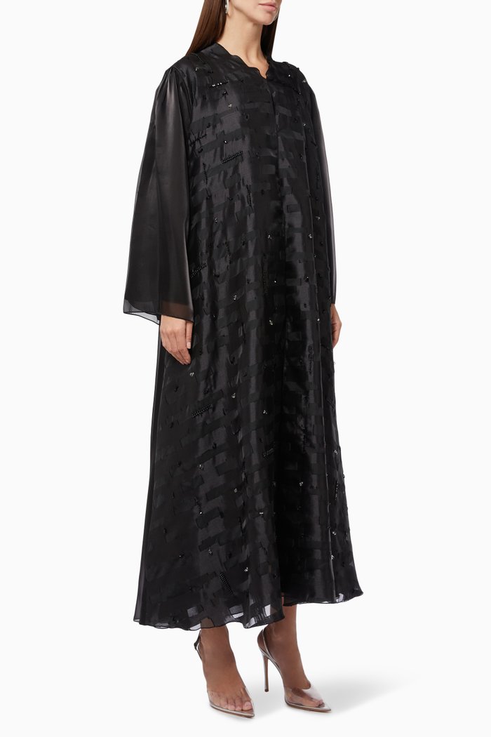 

Textured Bead Embellished Abaya, Black