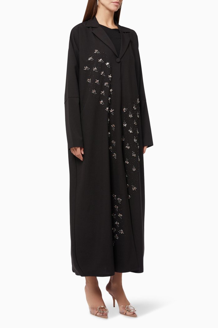 

Bead Embellished Collared Abaya, Black