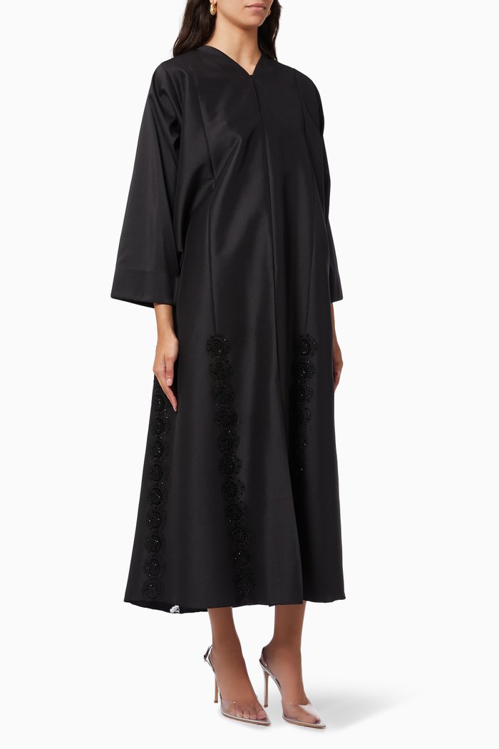 

Lace Trim Abaya, Black