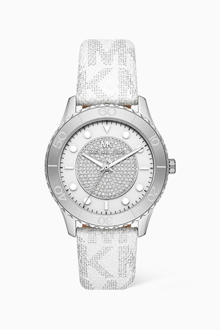 

Oversized Runway Dive Pavé Quartz Watch, 40mm, Silver