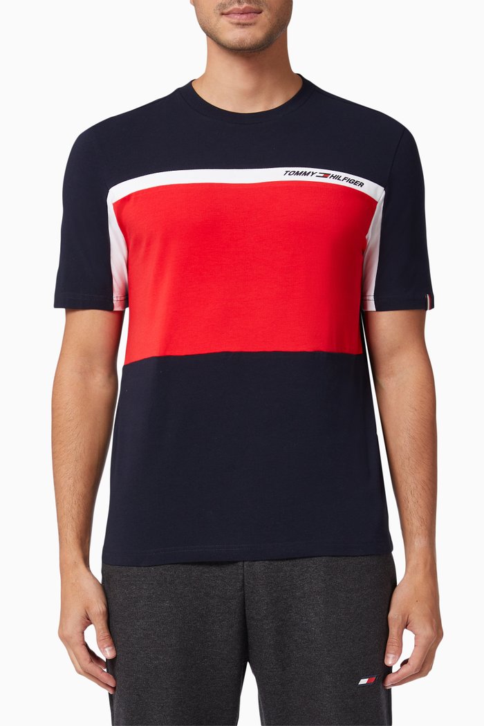 

Colourblock T-shirt in Cotton, Blue