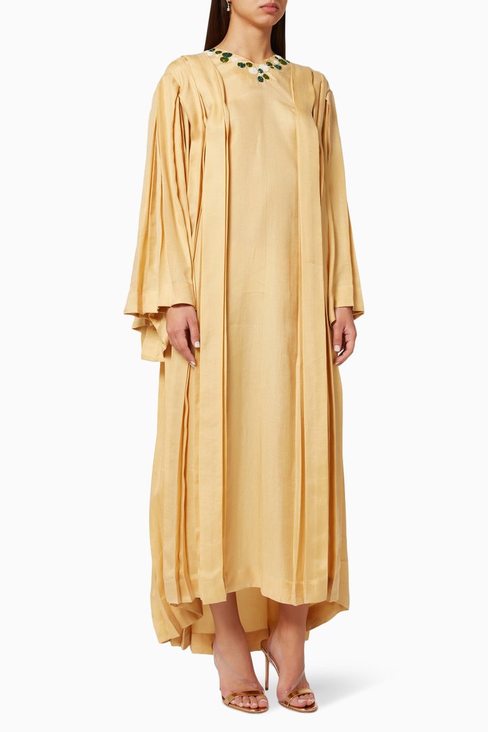 

Faith Pleated Embellished Dress in Lyocell, Yellow