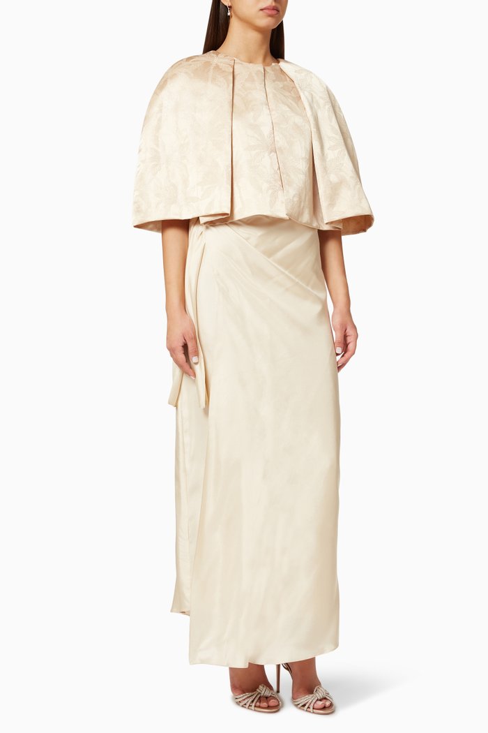 Everleigh Cape & Wrap Dress Set, Neutral
