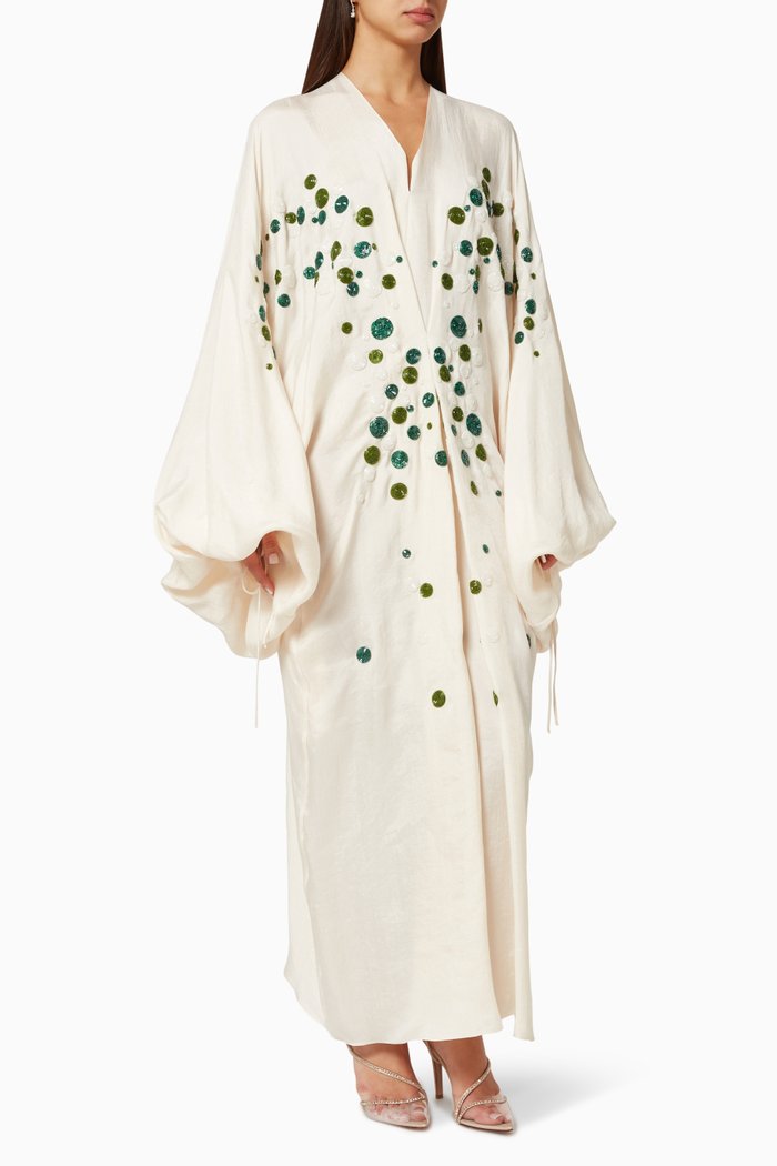 

Beaded Circle Embellished Dress in Lyocell, White