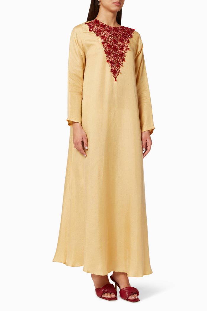 

Long Sleeve Embroidered Kaftan, Yellow