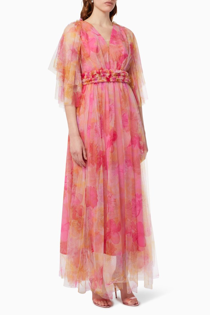 

Floral Maxi Dress in Tulle, Yellow