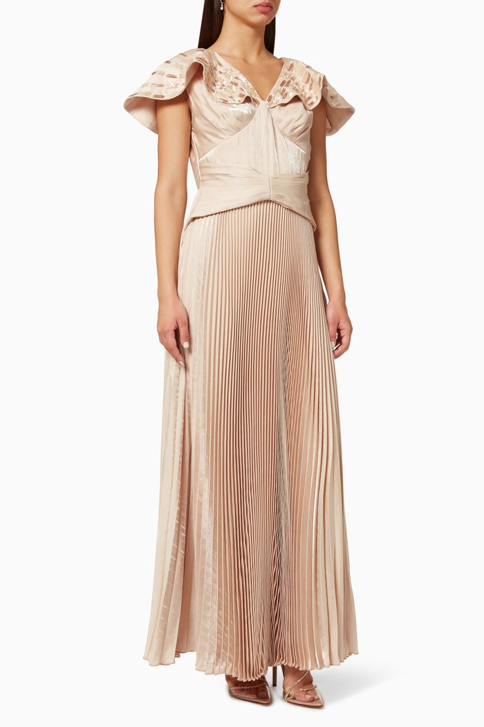 

Embellished Pleated Dress, Neutral