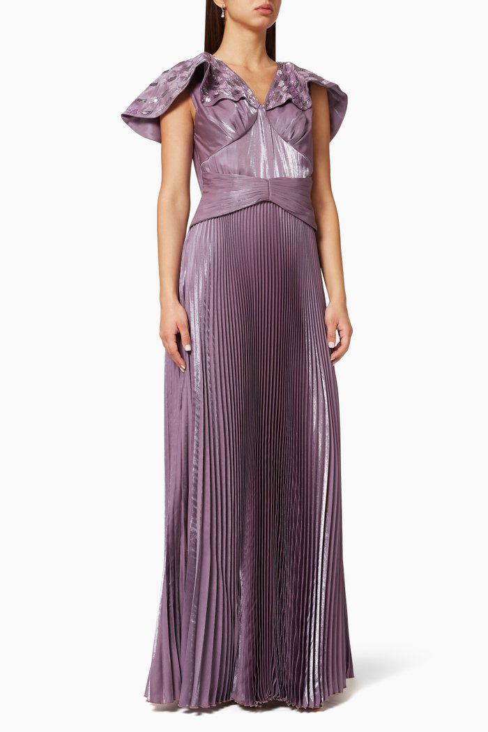 

Embellished Pleated Dress, Purple
