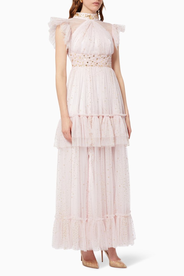 

Ruffle Sleeve Dress in Tulle, Pink