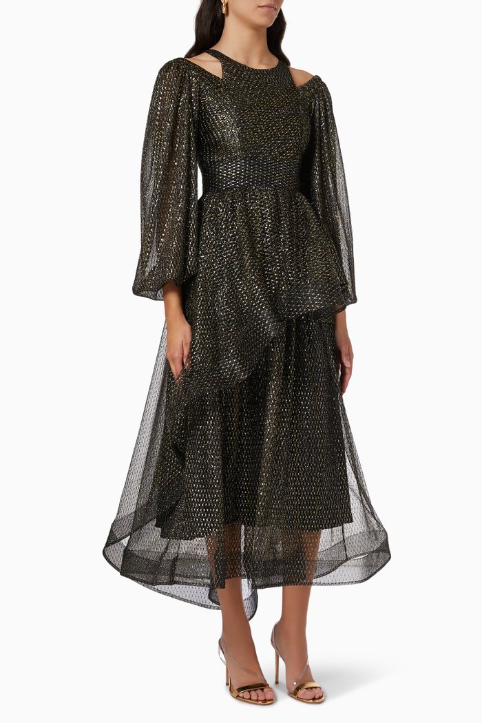 

Peplum Dress in Shimmer Tulle, Black