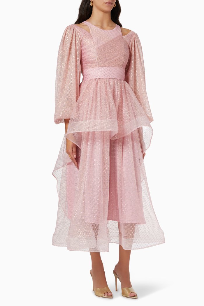 

Peplum Dress in Shimmer Tulle, Pink