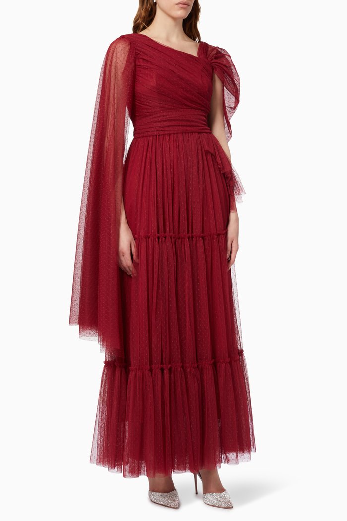 

One Shoulder Tiered Maxi Dress, Burgundy
