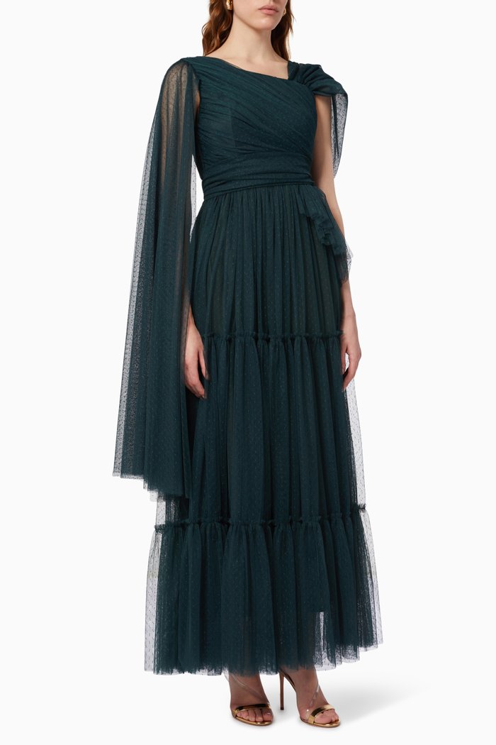 

Maxi Dress with Cape Sleeves, Green