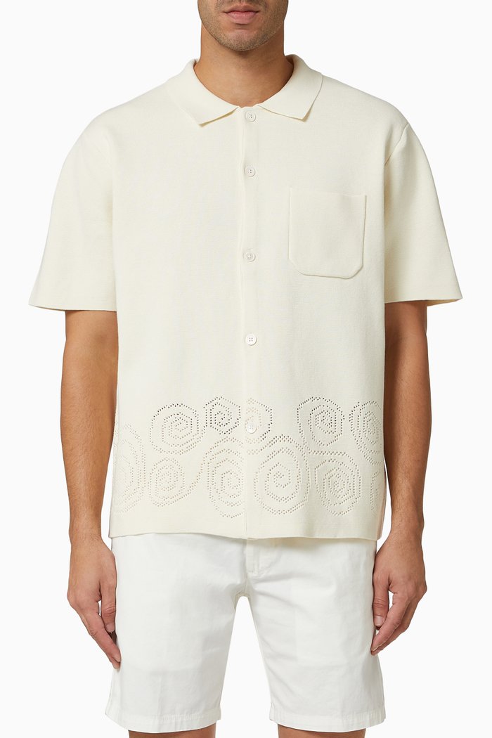 

Perforated Swirl Shirt in Knit Cotton, Neutral