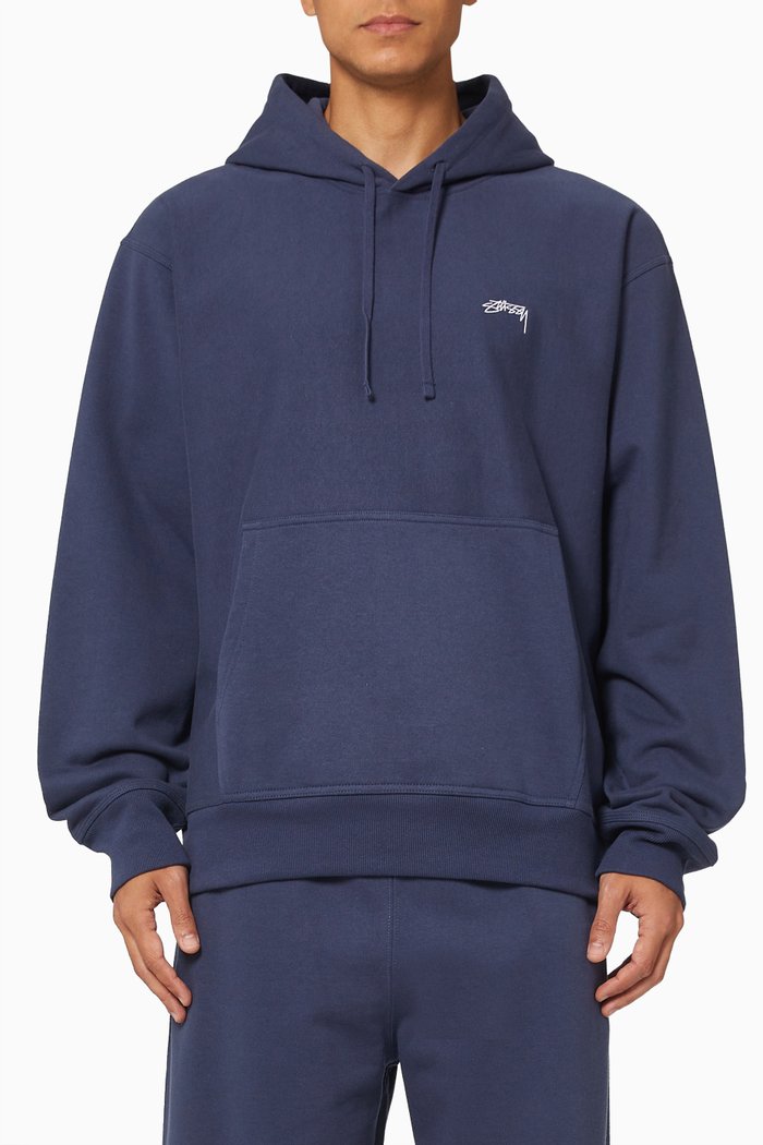 Stock Logo Hoodie in Cotton Fleece, Blue