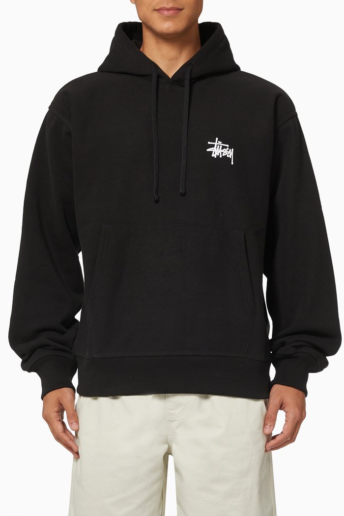 Basic Stüssy Hoodie in Cotton Fleece, Black