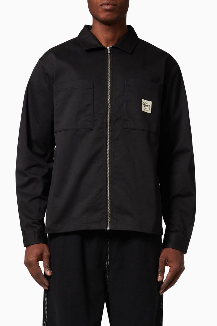 

Zip Up Work Shirt in Nylon, Black