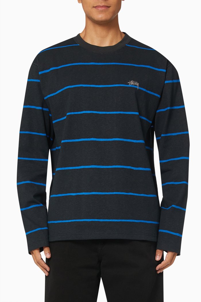 

Hand Drawn Stripe Long Sleeve Crew in Cotton Jersey, Black