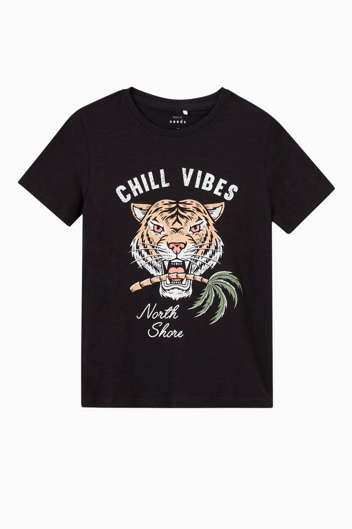 

Tiger Print T-shirt in Cotton, Black