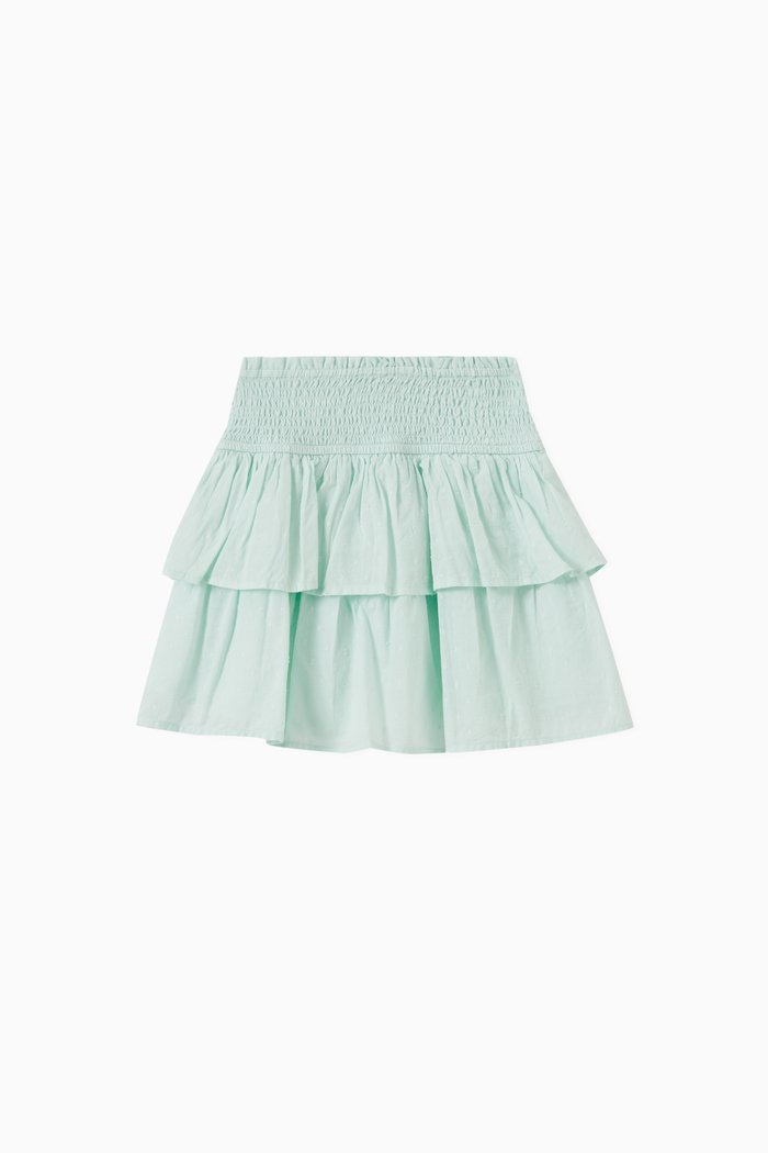 Smocked Tiered Skirt in Cotton, Blue
